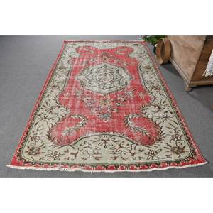 พรมตุรกีวินเทจคลาสสิกสีแดงสีเบจ5.3 x 8.8ft ขนาดใหญ่ผ้าขนสัตว์ยางสำหรับทางเข้า9x12สี่เหลี่ยมเย็บปะติดปะต่อกันสำหรับห้องโถง - Product Image 1