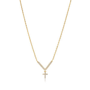 Minimal <b>Cross</b> Design Clear Zircon Charm <b>Necklace</b> <b>Pendant</b> Rose Gold/Gold/Rhodium Plated Handmade 925 Sterling Silver Wedding - Product Image 1