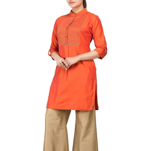 Motifs brodés à la main Kurta de couleur Orange - Product Image 1