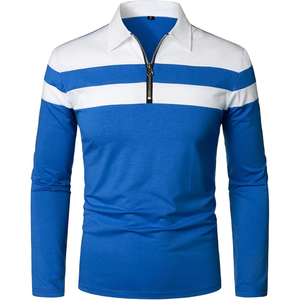 Chemise à manches longues pour homme, coupe ajustée décontractée, respirante, fermeture éclair contrastée, couleur unie, coton, hauts personnalisés OEM ODM, marque privée - Product Image 4