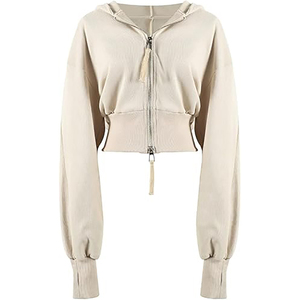 Best Selling Casual Women's Crop Top Hoodie Cotton-Rich Warm Polyester Blend Washed Comfort Sustainability Winter Embroidery - Product Image 2