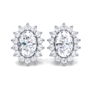 IGI Certified Lab Grown Diamond Oval Halo Stud <b>Earrings</b> 14K <b>Gold</b> Cluster Halo Diamond Studs - Product Image 1
