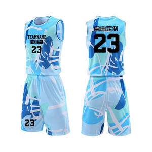 Conjunto de Uniforme de Baloncesto Sublimado Personalizado 23, Estampado Abstracto Azul, Absorbe la Humedad, Secado Rápido, Transpirable, Unisex, para Adultos, 100% - Product Image 2