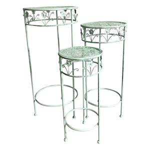 Ensemble de 3 supports pour pots de fleurs et jardinières en fer vert sauge vieilli Amicasa - Product Image 1