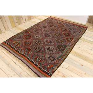 Tapis turc vintage 6x8,8 pieds, grand tapis, tapis camouflage rouge - Product Image 1