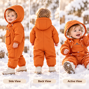 Combinaison d'hiver rembourrée à capuche pour garçons et filles, chaude, une pièce, doublée polaire, avec poche et sac de rangement, vente en gros personnalisée - Product Image 2