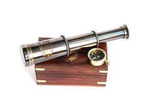 Calvin Handicraft Nautical <b>Store</b> 6\" Brass Telescope with Compass <b>Novelty</b> Pirate Navigation Wooden Box Handheld Gift - Product Image 4