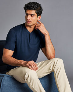 Hanley Camiseta 2 botones logotipo personalizado 2 botones personalizados manga corta Henley camisas - Product Image 2