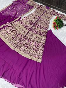 high demanded koti lehenga with dupatta in georgette fabric with <b>chain</b> stich work and <b>mirror</b> work for weddings and parties - Product Image 5