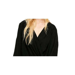 Free People Top da donna nero XL a quadri con effetto avvolgente in chiffon di cotone traspirante, stile bohémien per tutti i giorni, per la primavera - Product Image 2