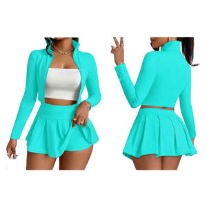 Ensemble de deux pièces pour femmes de qualité supérieure, sweat-shirt court et jupe assortie, lavé, pour tous les temps, logo personnalisé, vêtements pour femmes - Product Image 4