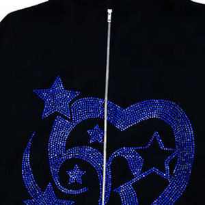 Custom Men's Unisex Winter Windproof <b>Zip</b>-<b>Up</b> French Terry Hoodie with Rhinestone Casual Streetwear Custom Colors - Product Image 3