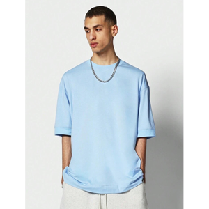 เสื้อยืดคอกลมคุณภาพสูงแบบกำหนดเองสำหรับผู้ชาย เสื้อยืดผ้าฝ้ายเปล่าทรงโอเวอร์ไซส์พร้อมโลโก้ คอกลม ผ้าฝ้าย 100% สีพื้น ผลิตในปากีสถาน - Product Image 1