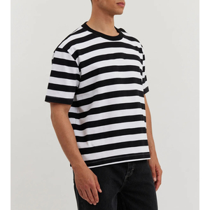T-shirt à manches courtes rayé noir et blanc pour homme, col rond, coupe classique, tricoté, décontracté, Trackstar, marque privée OEM, TSI-G05-P0152 - Product Image 2