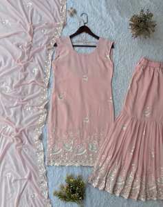 Nouvelle arrivée, broderie séquentielle, ensemble de 3 pièces Kurti Sharara et Dupatta pour les occasions de fête et de mariage, costume Sharara prêt à porter - Product Image 5