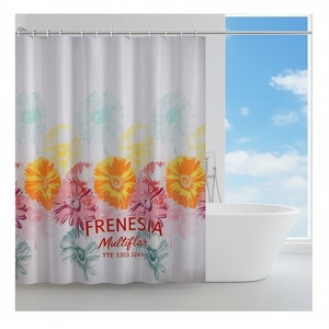 FRENESIA Multicolor TTE 1303 3243 Fabric Shower <b>Curtain</b> (240x200cm) Flower Design Modern Without <b>Hooks</b> for Gedy Durable - Product Image 3