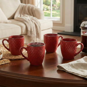 Tasses à café en céramique grès à motif Merlot Love, écologiques, compatibles lave-vaisselle, lot de 4, capacité 14 oz, avec logo gravé au laser - Product Image 1