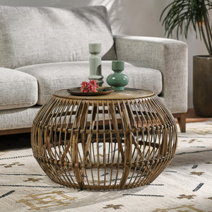 Mesa de centro Curry Rattan Drum Classic Vintage Scandi-Style para el hogar, oficina y sala de estar, granja y diseño tradicional - Product Image 2
