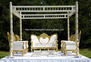 Trending Indian Wedding Furniture UK Gujarati Wedding Stage Sofá Silla Set para novia Novio Asientos Premium Quality Golden Finish - Product Image 4