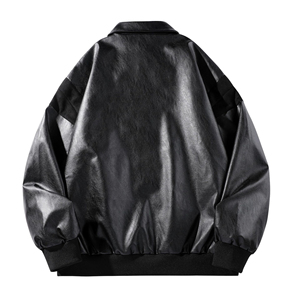 แจ็กเก็ตหนัง PU ของผู้ชาย2025พร้อมคอตั้งโลโก้หน้าขนกระต่ายเสื้อผ้าลำลองทันสมัยสำหรับฤดูใบไม้ผลิและฤดูหนาว - Product Image 2