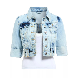 Veste en jean matelassée pour femme, coupe slim, taille XL, délavée à l'acide, tendance, imprimé broderie en peau de mouton, coton d'hiver, uni, 2026 - Product Image 2
