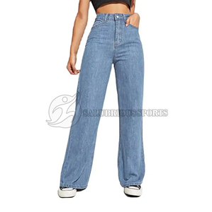 Pantalones vaqueros de algodón con parte inferior acampanada transpirable, pantalones vaqueros de moda personalizados para mujer, ropa de calle - Product Image 2