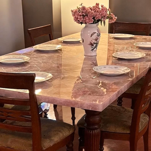 Table de conférence en pierre naturelle de quartz rose de luxe |   Table d'amour en quartz rose, pierre semi-précieuse polie artisanale - Product Image 3