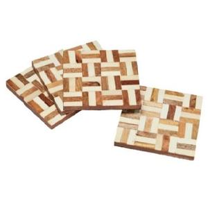 Dessous de verre à motifs géométriques en résine de bois marron et blanc Designs uniques Décoration de table pour boissons Qualité supérieure à prix abordable - Product Image 1