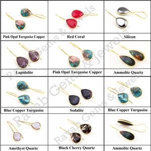 Boucles d'oreilles pendantes fines en argent sterling 925 pour femmes, 10x25mm, ammolite, pierre précieuse en quartz, plaqué or naturel, cadeau mignon pour fiançailles, bijoux - Product Image 3