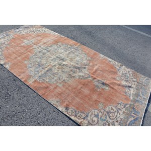 Alfombra turca Vintage 4,7x9,9 pies naranja azul tejido plano patrón de retazos de lana para sala de estar decoraciones de pasillo respaldo de látex - Product Image 2