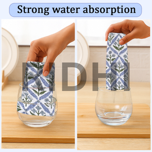 Ridhi Light Steel Blue Floral Waffle Cotton Dish Cloth <b>Hand</b> Block Printed Quick-Dry Eco-Friendly Dish <b>Towel</b> Home Hotel <b>Kitchen</b> - Product Image 5