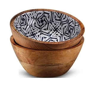New Arrival Natural Finishing Wooden Bowl With Designer Sticker In It Set Of Two <b>Fascinating</b> Quality Bowls For Dessert serving - Product Image 1