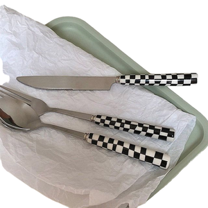 Elegante juego de cubiertos con mango de incrustaciones de hueso blanco y negro, cubiertos de acero inoxidable pulido con espejo, vajilla perfecta, juego de cocina - Product Image 1