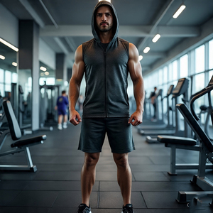 Fitness Gym musculation sweat à capuche sans manches hommes séchage rapide fermeture éclair sport gilet mâle athlétique entraînement fermeture éclair maillots vestes hommes - Product Image 2
