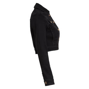 Chaqueta vaquera ajustada elástica de talla 14 12 10 8 6 para mujer, chaqueta vaquera negra, Chaqueta corta de manga larga con cierre de botones - Product Image 5