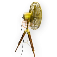Ventilateur sur pied en laiton de style vintage antique fait à la main avec support de trépied réglable en bois refroidissement par air électrique pour les hôtels et les ménages