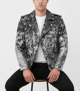 Veste en cuir de vachette personnalisée, décontractée, coupe-vent, écologique, pleine fleur, pour homme, veste en toile, pantalon, col montant, logo sur le devant - Product Image 4