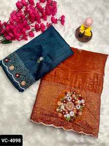 Style indien et pakistanais lourd mariage et festival fonction porter des saris Slk en papier de qualité supérieure avec des pièces de chemisier pour les femmes - Product Image 3