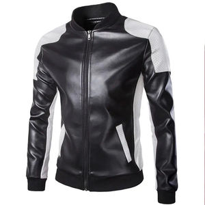 Veste en cuir pour moto de qualité supérieure pour hommes, col montant fin, longue, disponible en grande taille à un prix avantageux - Product Image 3