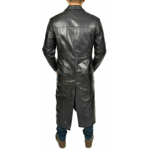 Manteau long en cuir véritable pour homme de haute qualité, coupe classique, logo personnalisé, design embossé sur le devant, vente en gros, vêtements d'hiver - Product Image 2