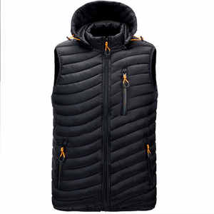 Gilet matelassé en polyester pour hommes avec col montant, logo personnalisé, veste d'hiver sans manches chaude pour la rue, vêtements de rue coupe-vent - Product Image 1