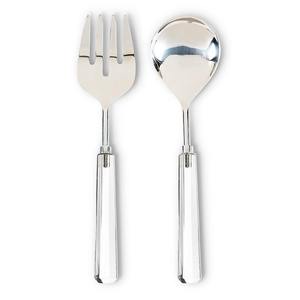 Serveurs à salade décoratifs Poignée design faite à la main Ensemble cuillère et fourchette de service à salade design poli argenté Ensemble acier miroir mariage - Product Image 3