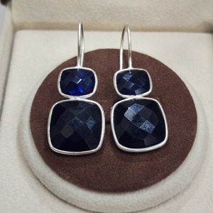 Boucles d'oreilles en argent sterling 925 faites à la main avec pierre précieuse de quartz bleu Style classique unique Excellente qualité - Product Image 4