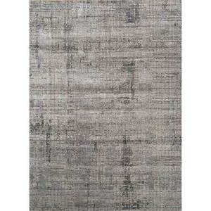 Tapis noué à la main en laine et soie de bambou à motifs abstraits Uvenuti gris et noir - LRB-1670 pour usage domestique - Product Image 1