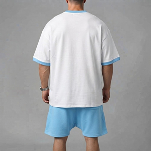 Conjunto de camiseta y pantalones cortos con logotipo personalizado para hombre, corte holgado extragrande, grueso, de algodón 100% premium, chándal informal para hombre - Product Image 6