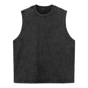 เสื้อกล้ามทรงโอเวอร์ไซส์สไตล์วินเทจสำหรับผู้ชาย เสื้อผ้าสตรีทแวร์ ล้างสีแบบแอซิดวอช สไตล์ไฮสตรีท ODM ผ้าสแปนเด็กซ์/คอตตอน ไซส์พลัส - Product Image 1