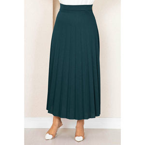 Casual <b>Elastic</b> Waist Pleated Hijab <b>Skirt</b> Petrol Breathable Satin Denim Fabric Soft Ruffles Belt Print Decoration Free Size for - Product Image 3
