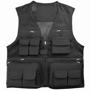 Gilets de chasse été en plein air voyage Style foncé marron toile Logo personnalisé multi-poches gilet de pêche gilet pour hommes - Product Image 1
