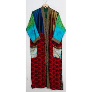 Free Size Vintage Floral <b>Silk</b> <b>Kimono</b> Robe Women's Sleepwear for Warm Weather for Beach Wear in Summer - Product Image 2