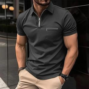Poche zippée élégante pour hommes Chemise POLO à manches courtes Cool Summer casual daily outdoor sports business-style solid colour Top crew - Product Image 5